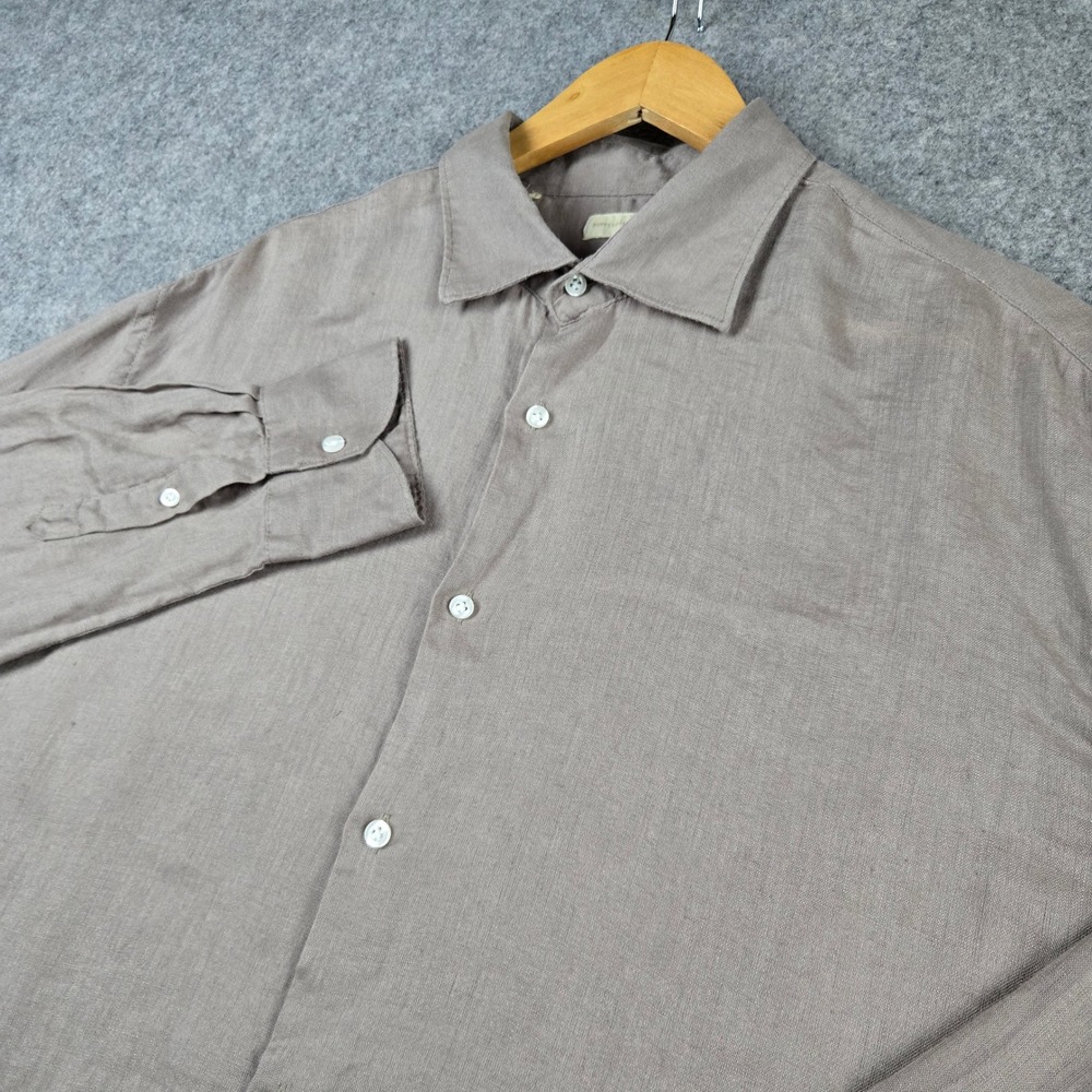 Doppelganger Shirt Mens XXL Brown 100% Linen Long Sleeve Button Up Casual Summer